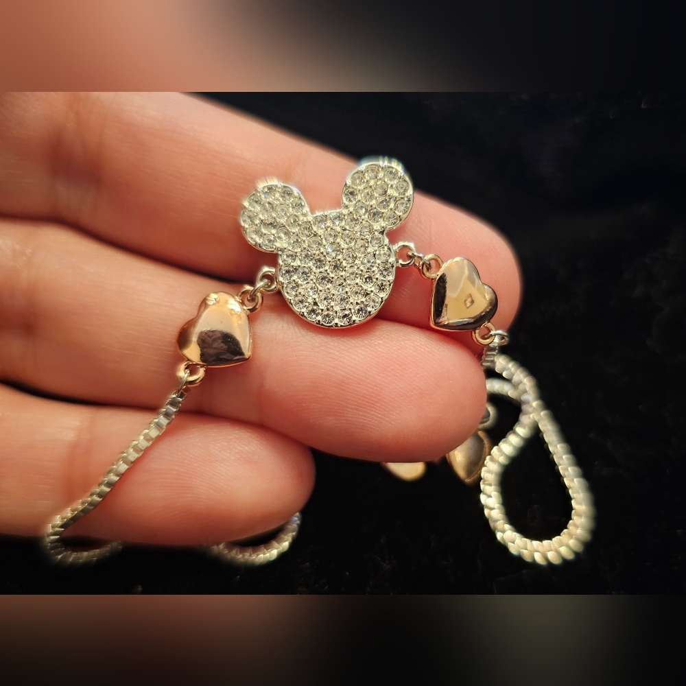 Disney Pave Silver and Rose Gold Tone Slide 8" Adjustable Mickey Mouse Bracelet